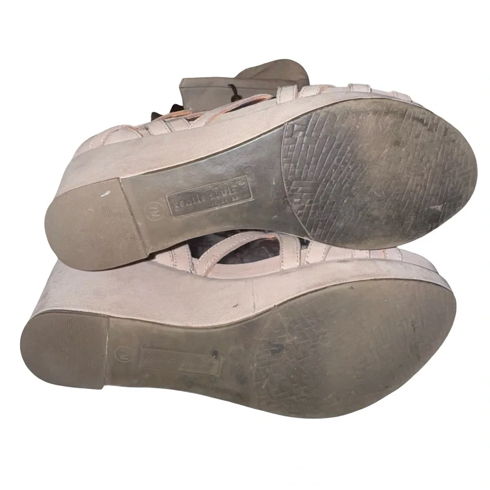 Gentle Souls Taupe Suede Lace Up Wedge Sandals Boho Resort 7